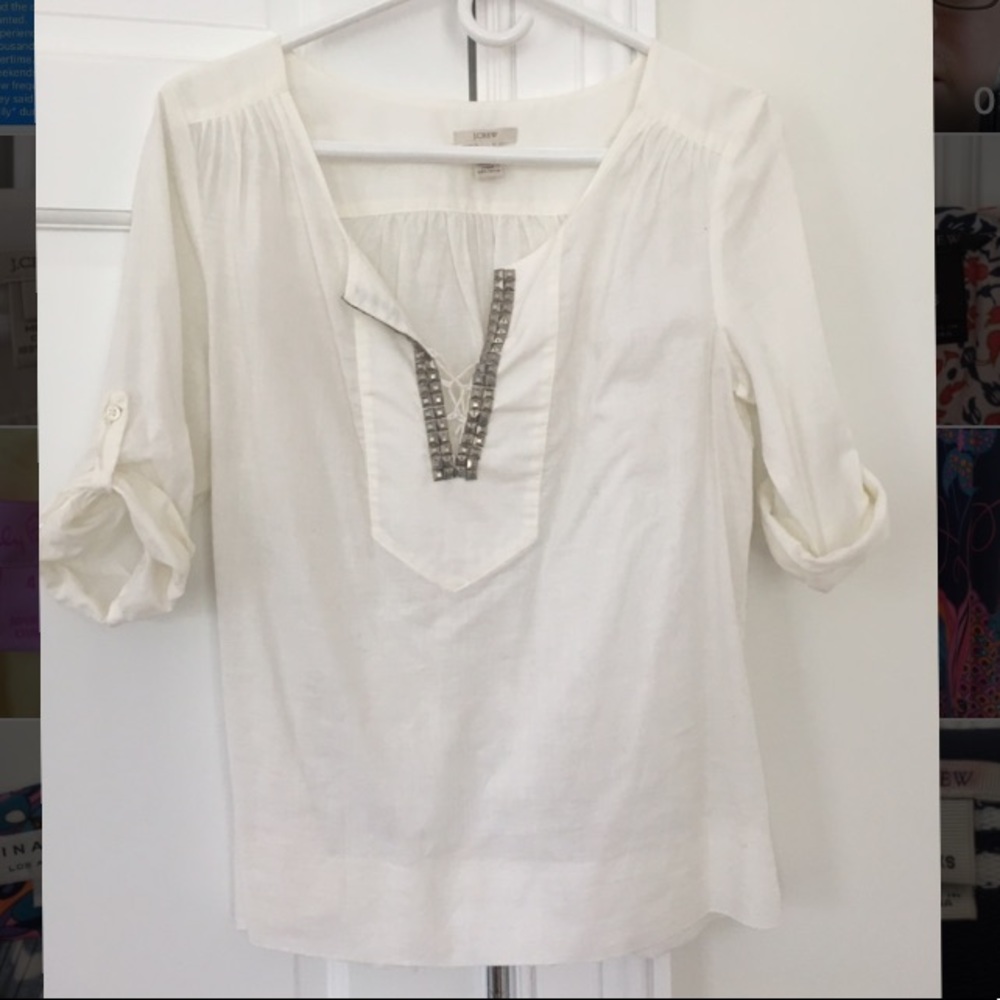 Tunic Style Off-White Top with Silver Beading